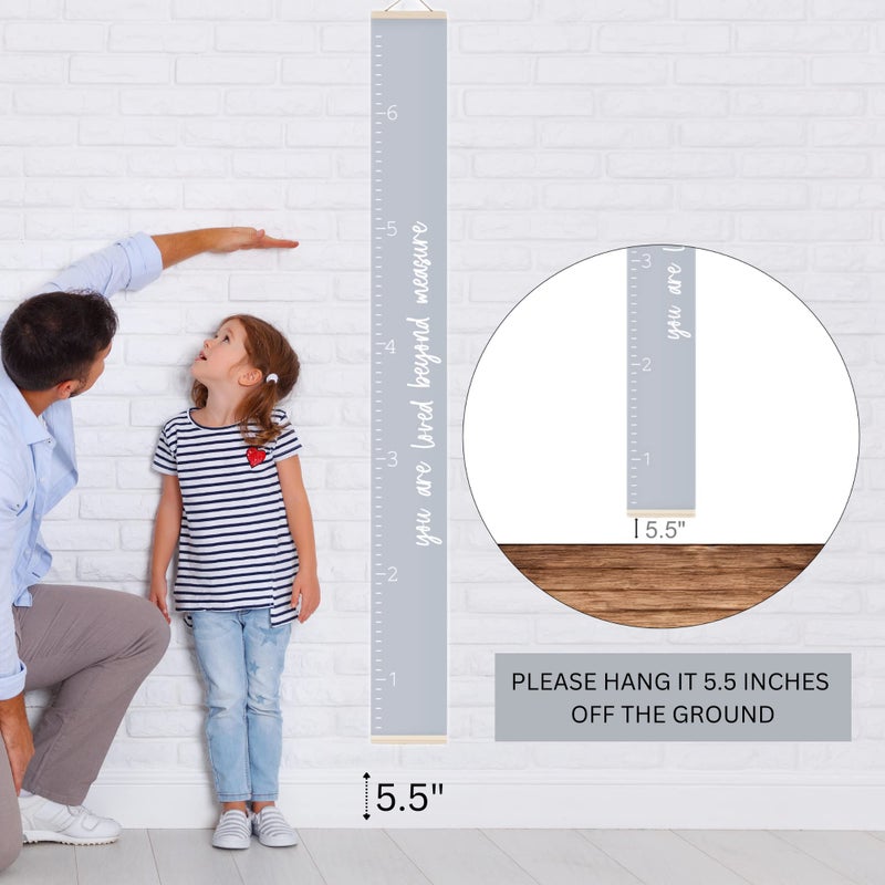 Morxy Canvas Growth Chart for Kids - Unisex Kids Room Wall Decor - Measuring Height Chart- Wall Tape with Height Chart for Kids (Canvas, Loved Beyond Measure- Gray) - Image 3